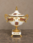 Italian Porcelain Covered Bowl with Burgundy and Gilt Decoration — main view