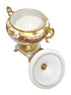 Italian Porcelain Covered Bowl with Burgundy and Gilt Decoration — alternate view