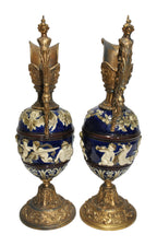 Pair of Cobalt Ceramic Cherub Ewers with Gilt-Bronze Mounts — alternate view