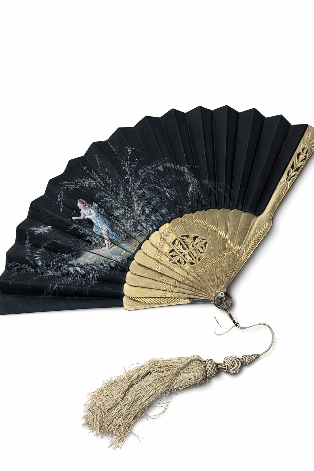 Antique Black Painted Fan with Gilt Metal Sticks — detail or alternate view