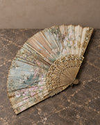 Antique Painted Fan with Pierced Giltwood Sticks — main view