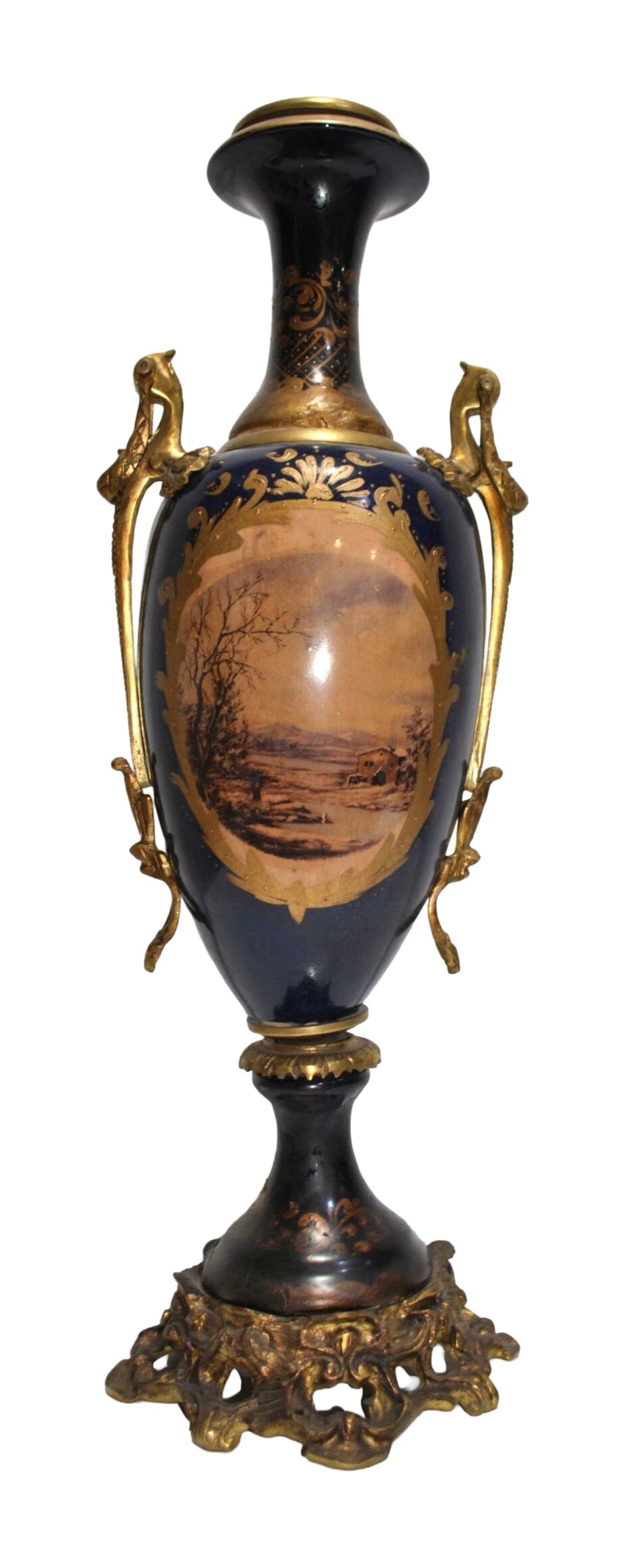 Cobalt-Glazed Vase with Romantic Scene and Gilt Mounts — alternative view or condition detail
