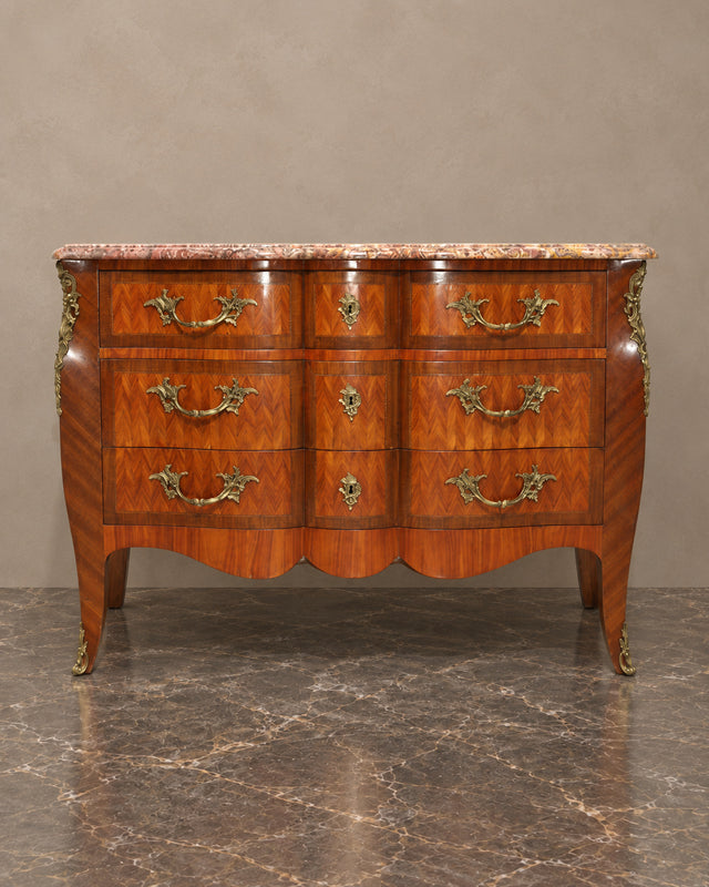 Louis XV-Style Walnut Chest with Shaped Marble Top