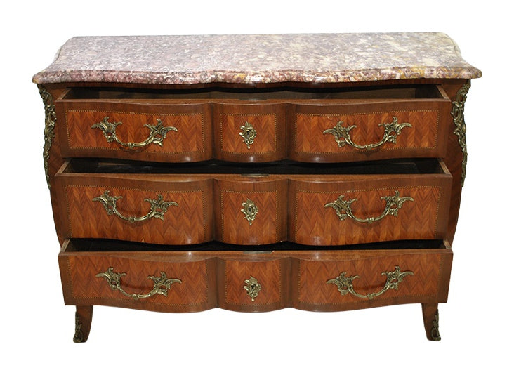 Louis XV-Style Walnut Chest with Shaped Marble Top — alternative view or condition detail