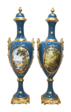 Pair of Monumental Blue Porcelain Vases with Mythological Scenes — alternative view or condition detail