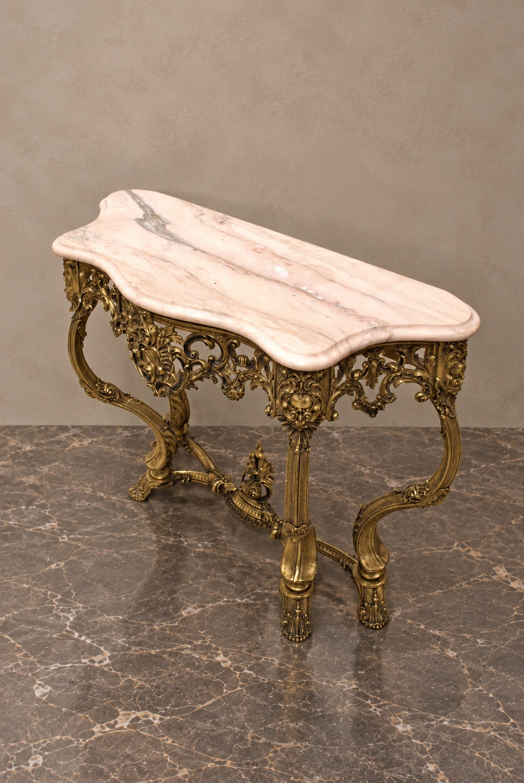 Gilt-Bronze Rococo Console with Rose Marble Top — main view