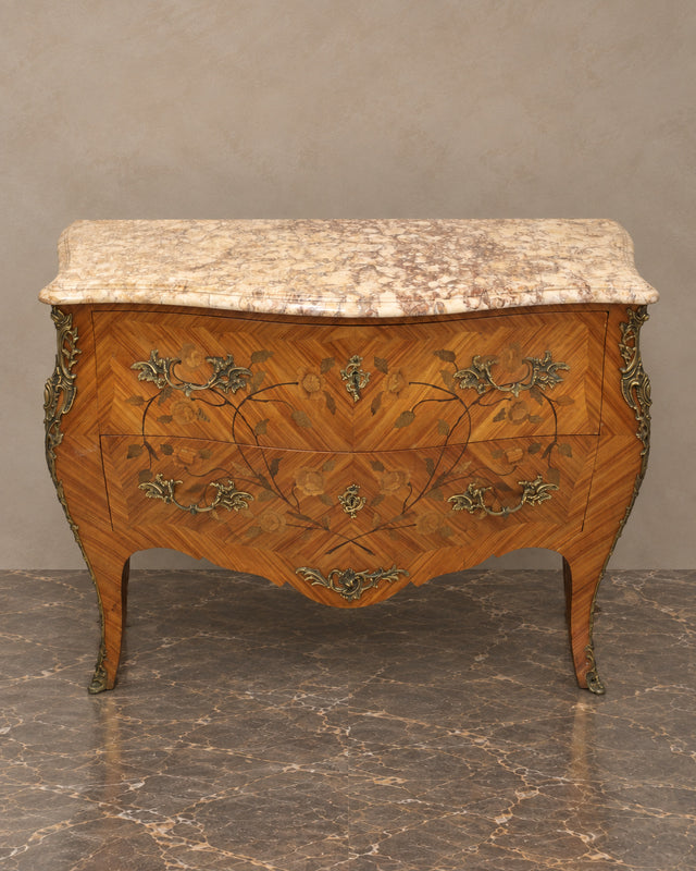 Louis XV-Style Floral Marquetry Bombé Chest