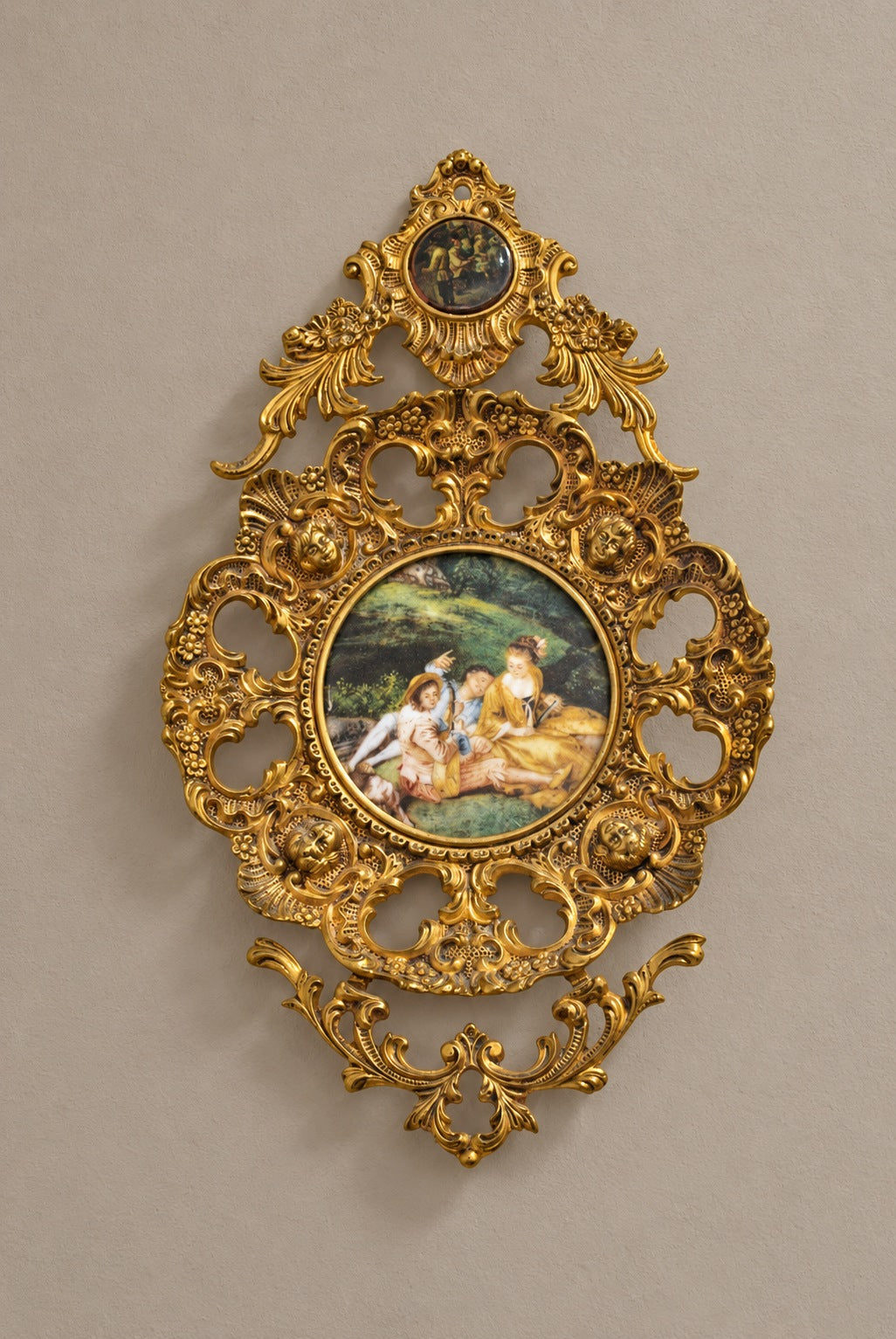 Rococo Gilt-Bronze Plaque with Porcelain Medallions — styled main view