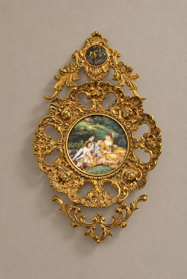 Rococo Gilt-Bronze Plaque with Porcelain Medallions