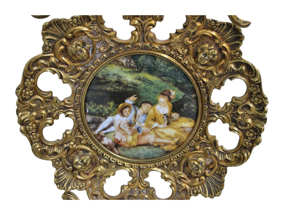 Rococo Gilt-Bronze Plaque with Porcelain Medallions — original detail view 2