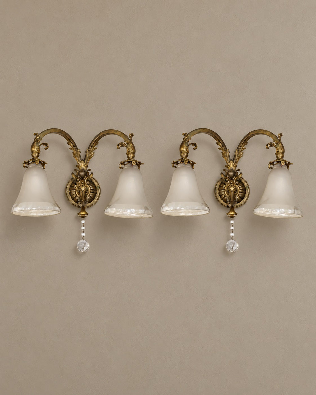 Pair of Gilt-Bronze Sconces with Opaline Shades — styled main view