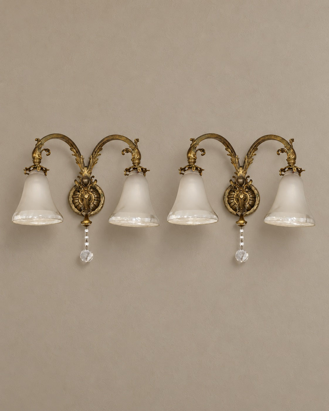 Pair of Gilt-Bronze Sconces with Opaline Shades — styled main view