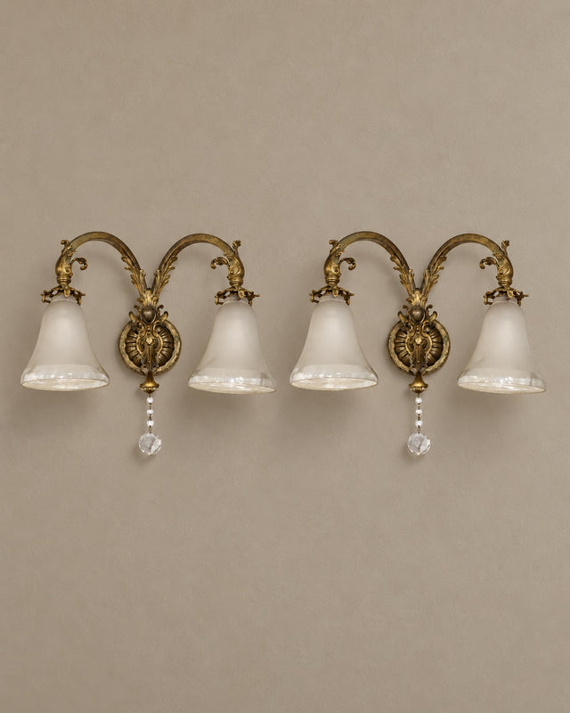 Pair of Gilt-Bronze Sconces with Opaline Shades