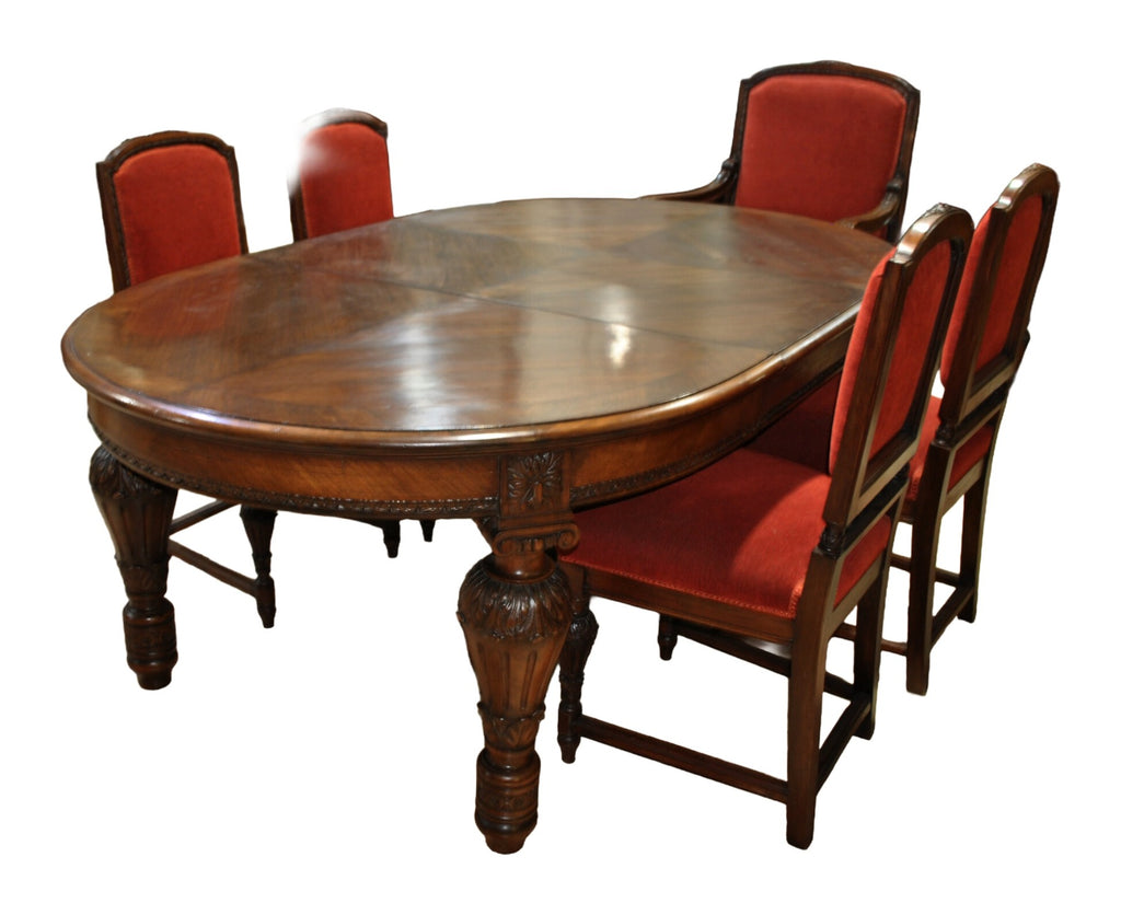Carved Oak Dining Suite with Marble-Top Sideboard — original detail view 1