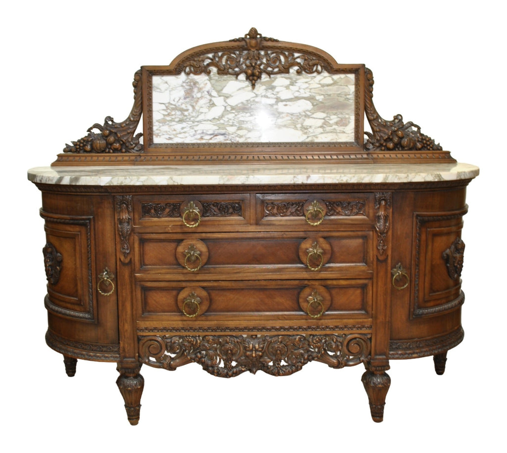 Carved Oak Dining Suite with Marble-Top Sideboard — original detail view 5