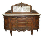 Carved Oak Dining Suite with Marble-Top Sideboard — original detail view 5