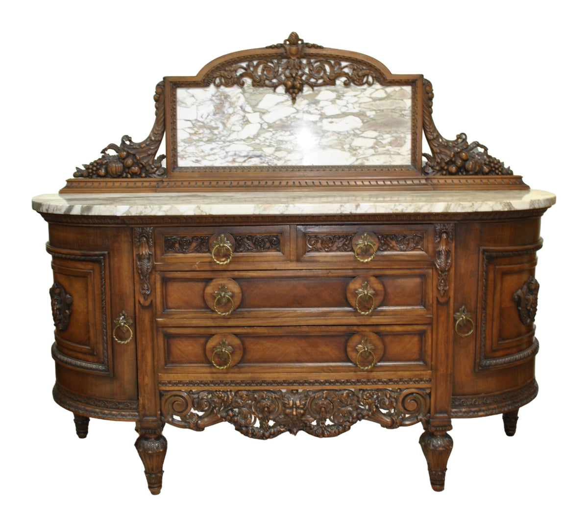 Carved Oak Dining Suite with Marble-Top Sideboard — original detail view 5
