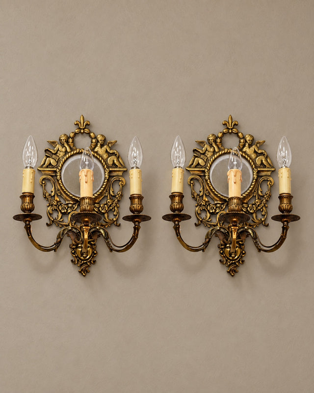 Pair of Louis XVI-Style Cherub Mirror Sconces