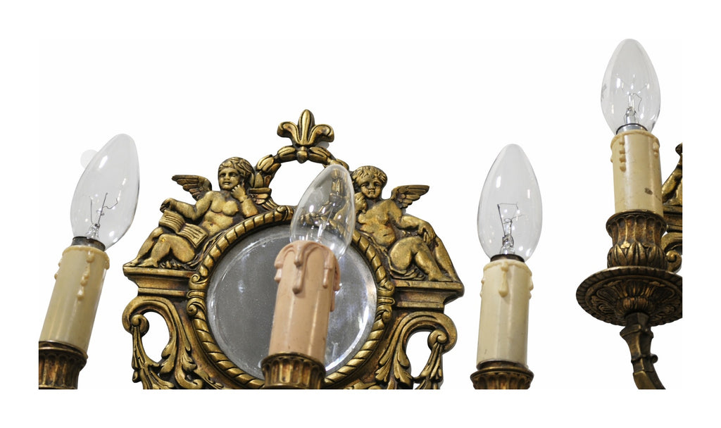 Pair of Louis XVI-Style Cherub Mirror Sconces — original detail view 1
