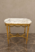 Gilt Louis XVI-Style Console with White Marble Top — styled main view