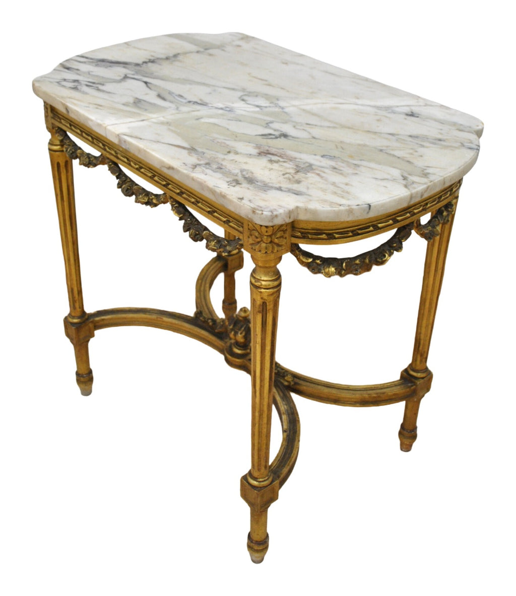 Gilt Louis XVI-Style Console with White Marble Top — original detail view 1