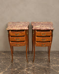 Pair of Louis XV-Style Rose-Marble Bedside Chests — styled main view