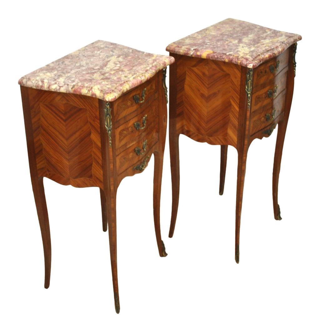 Pair of Louis XV-Style Rose-Marble Bedside Chests — original detail view 1