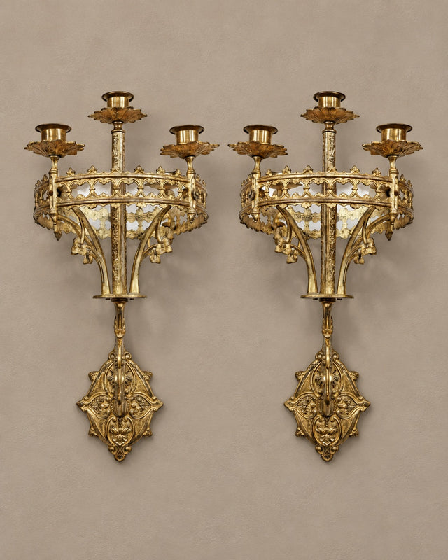Pair of Gothic Gilt-Bronze Wall Candelabra
