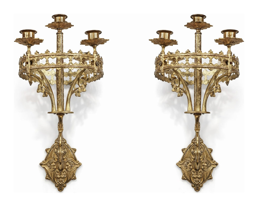 Pair of Gothic Gilt-Bronze Wall Candelabra — original detail view 1