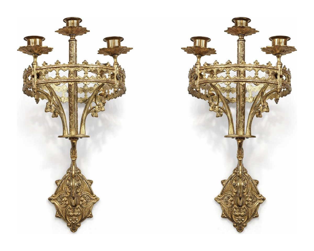 Pair of Gothic Gilt-Bronze Wall Candelabra — original detail view 1