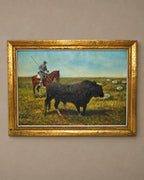 Spanish Pastoral Bull and Horseman Oil Painting — styled main view