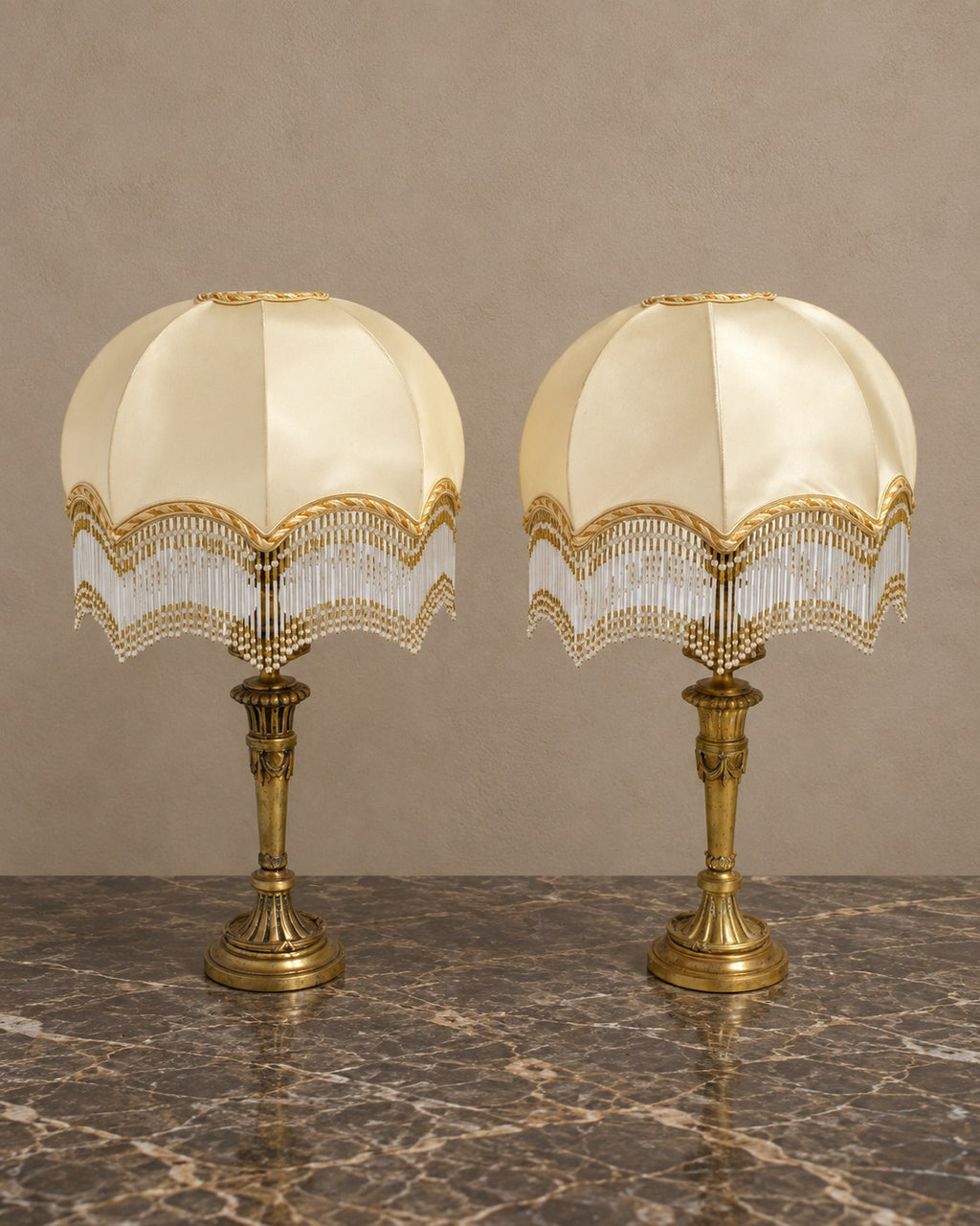Pair of Fringed Silk-Shade Table Lamps — styled main view
