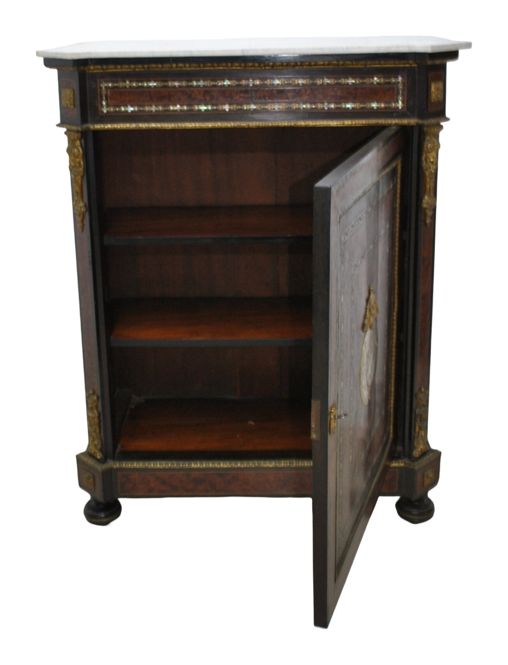 Empire-Style Burr-Walnut Cabinet with Marble Top — original detail view 1
