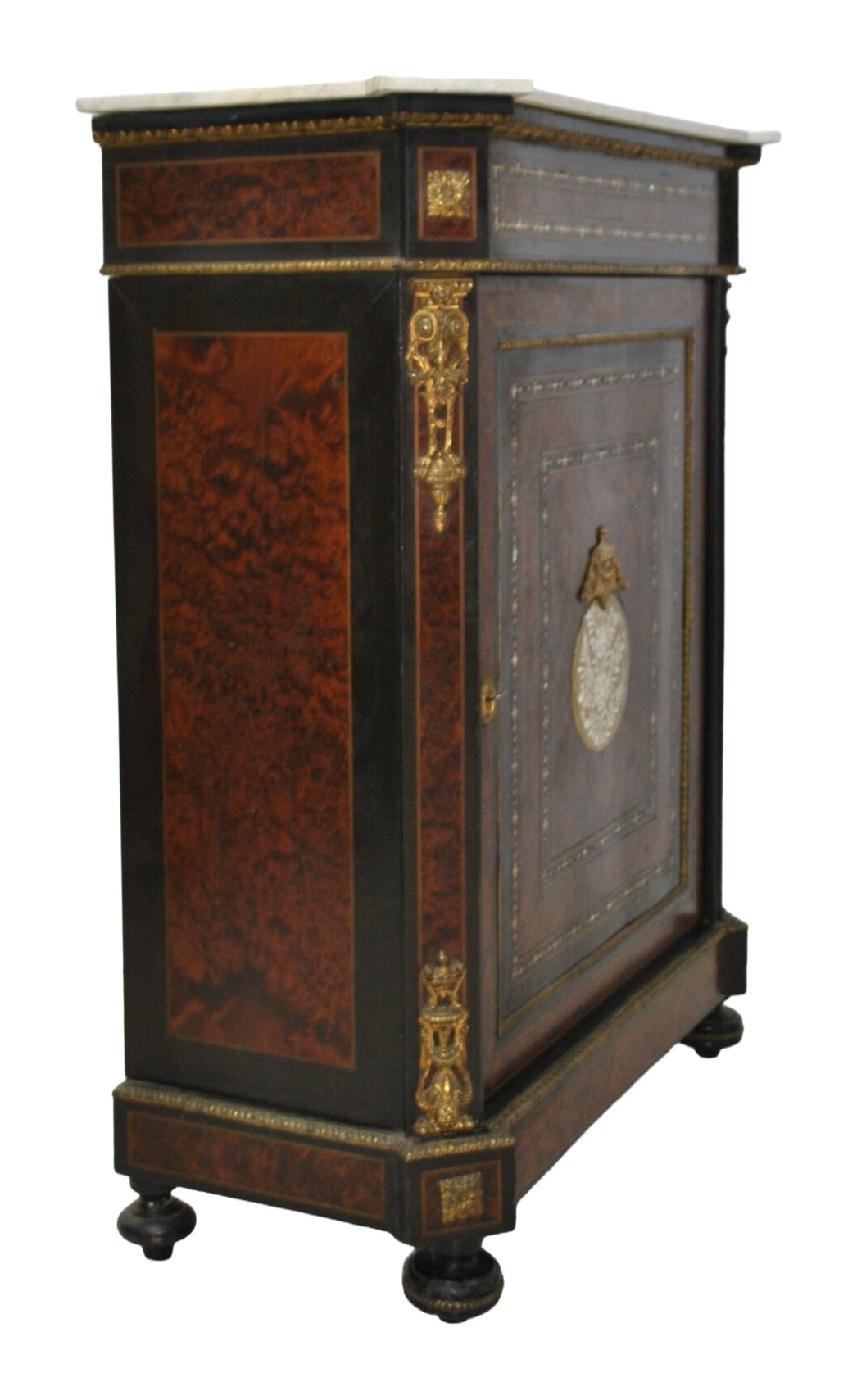 Empire-Style Burr-Walnut Cabinet with Marble Top — original detail view 2