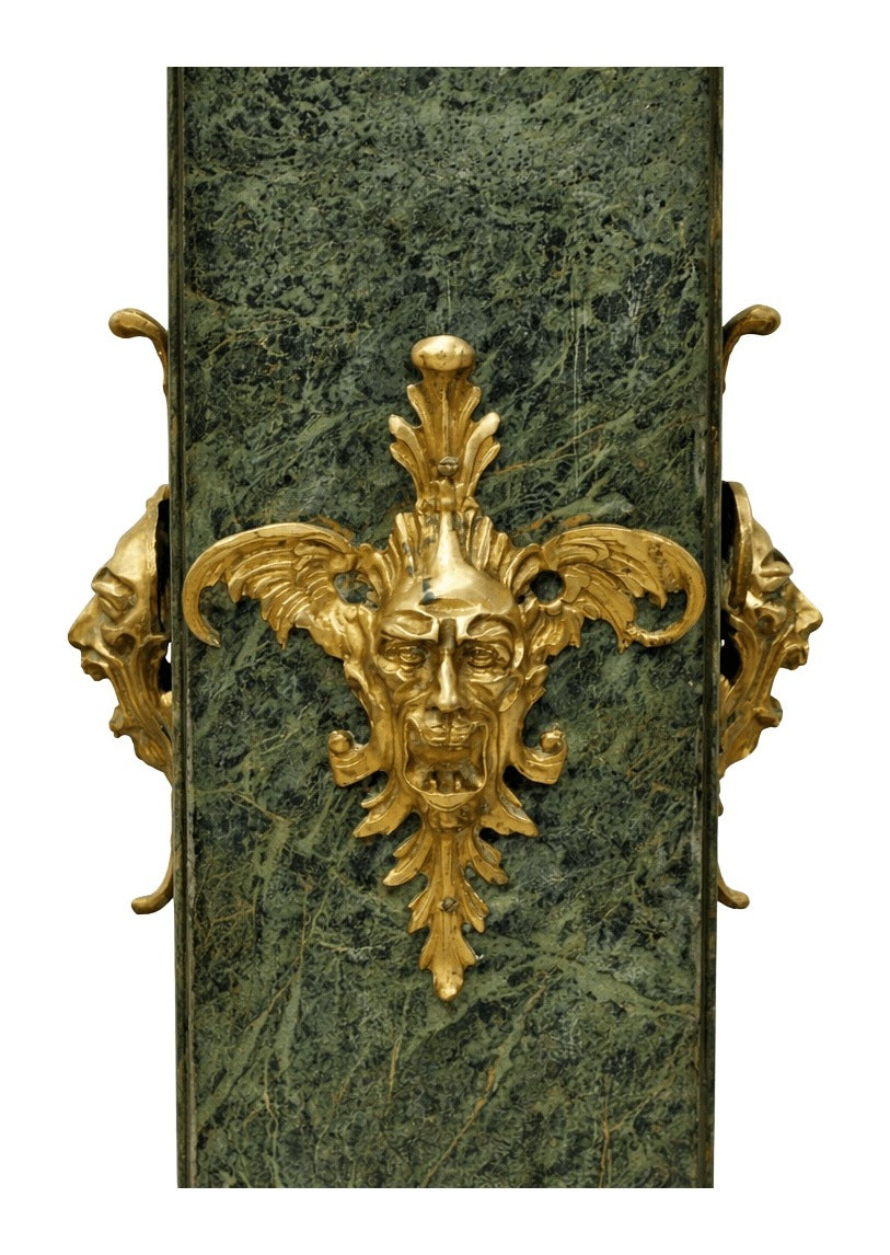 Pair of Green-Marble Pedestals with Bronze Urns — original detail view 1