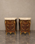 Pair of Louis XV-Style Bombé Marble-Top Cabinets — styled main view