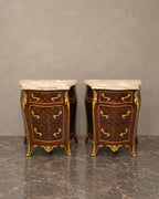 Pair of Louis XV-Style Bombé Marble-Top Cabinets — styled main view