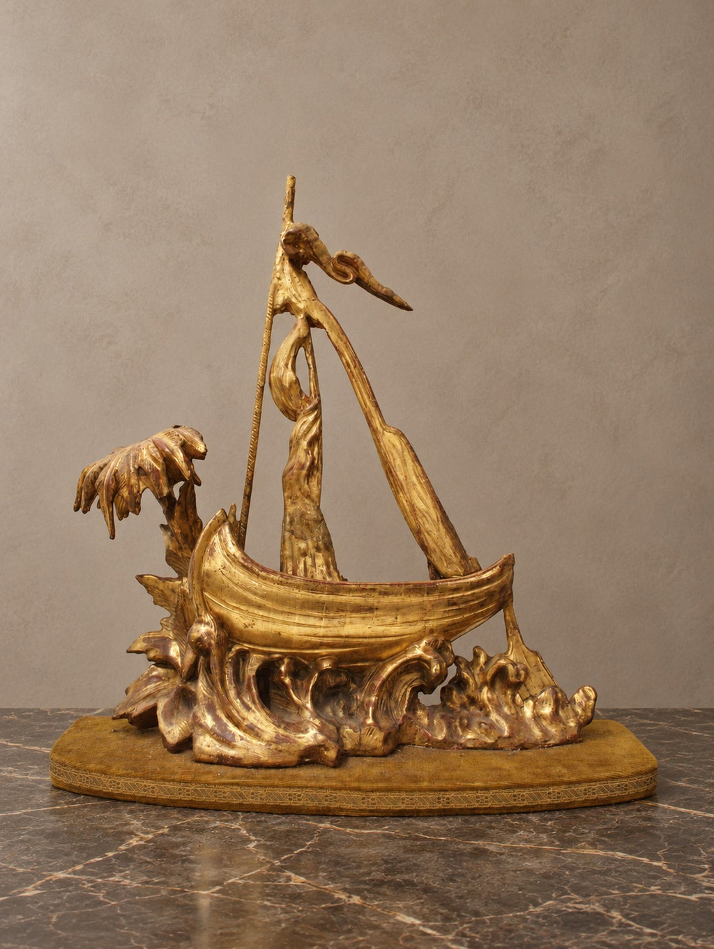 Gilt Carved-Wood Venetian Gondola Sculpture — styled main view