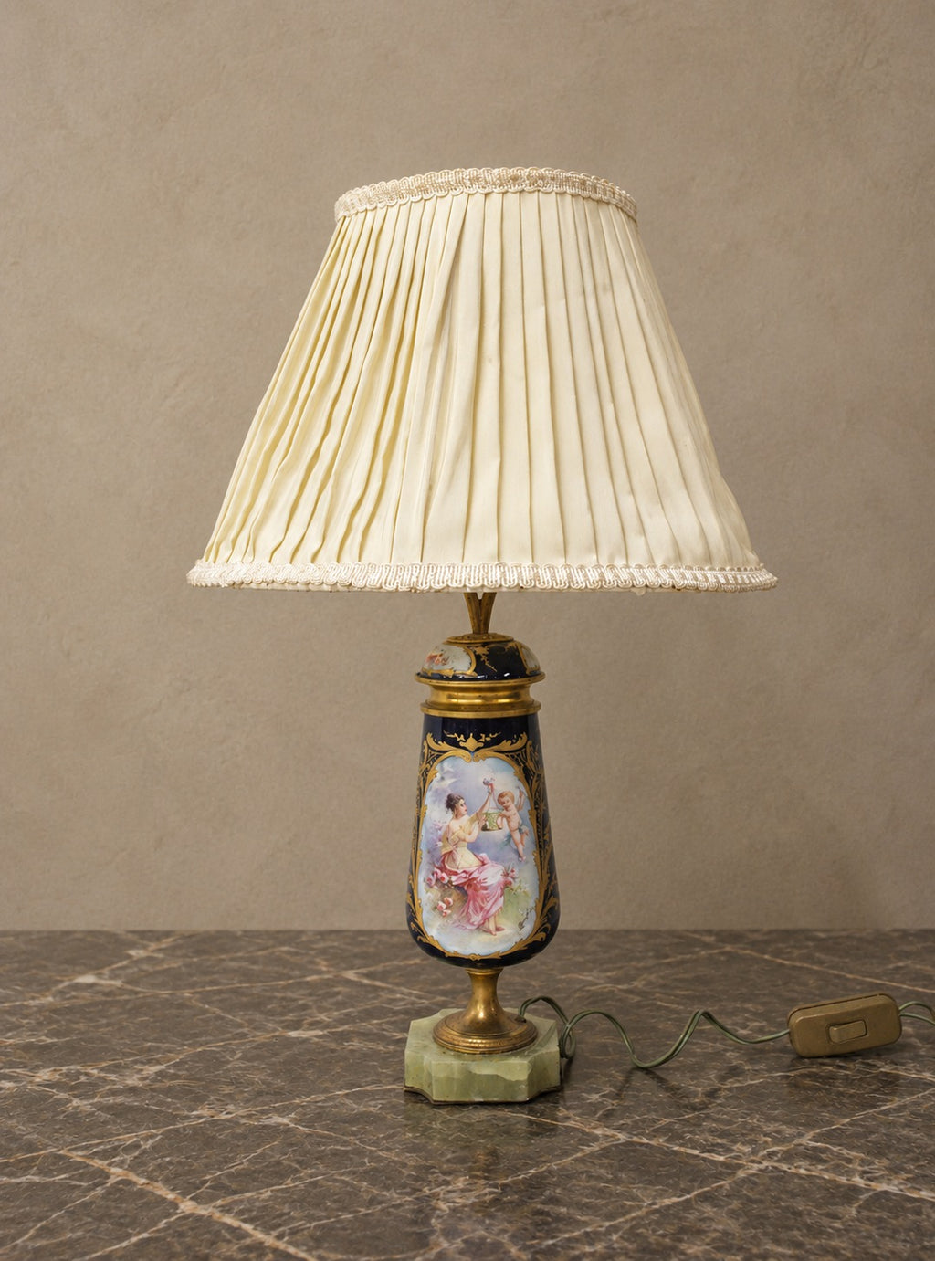 Romantic-Scene Porcelain Table Lamp — styled main view