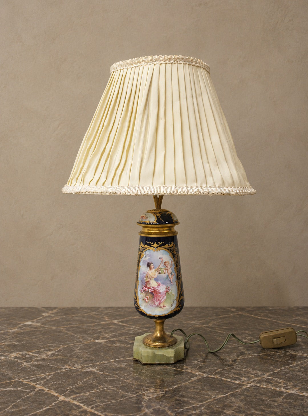 Romantic-Scene Porcelain Table Lamp — styled main view