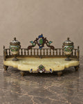 Onyx-Type Stone and Cloisonné Double Inkstand — styled main view