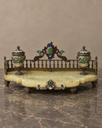 Onyx-Type Stone and Cloisonné Double Inkstand — styled main view