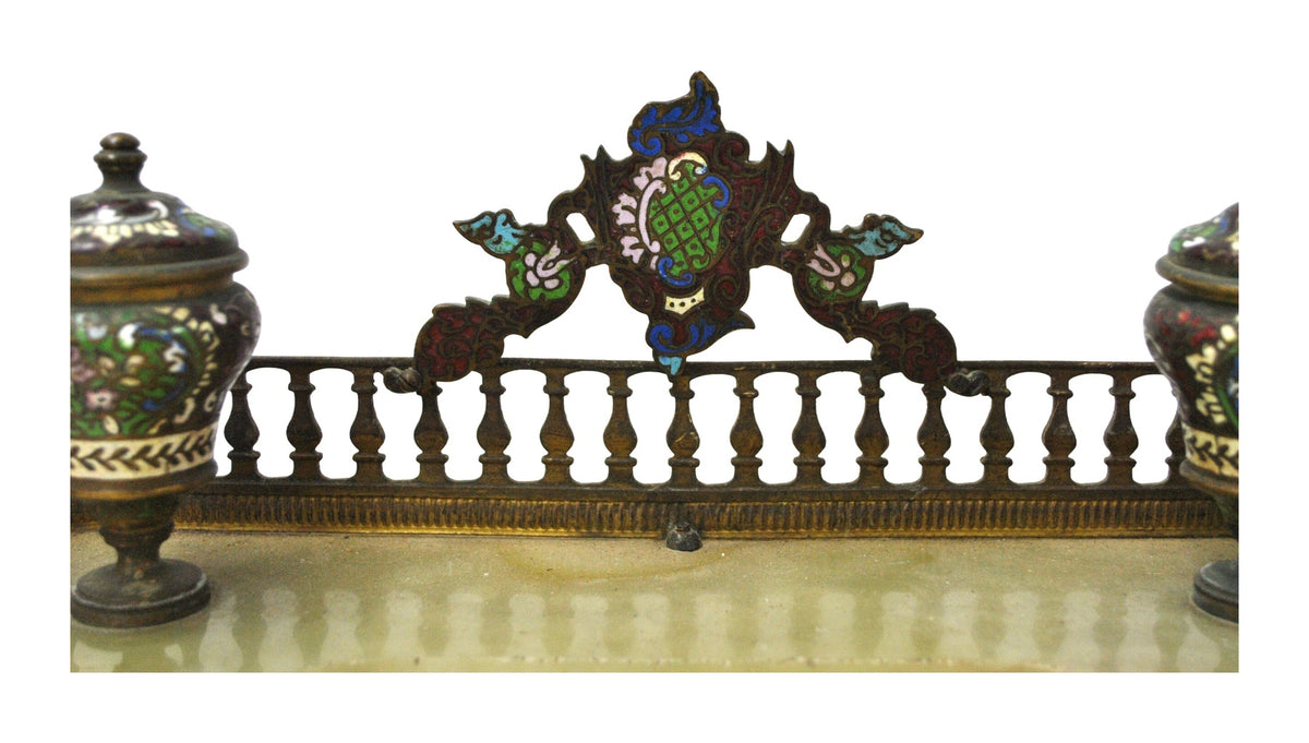 Onyx-Type Stone and Cloisonné Double Inkstand — original detail view 2