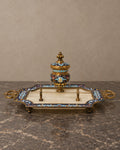 Marble and Cloisonné Inkstand with Pen Rests — styled main view