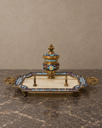 Marble and Cloisonné Inkstand with Pen Rests — styled main view