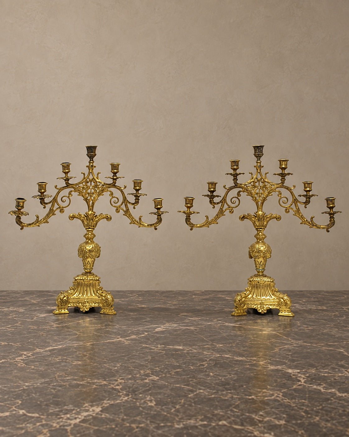 Pair of Seven-Light Gilt-Bronze Candelabra — styled main view