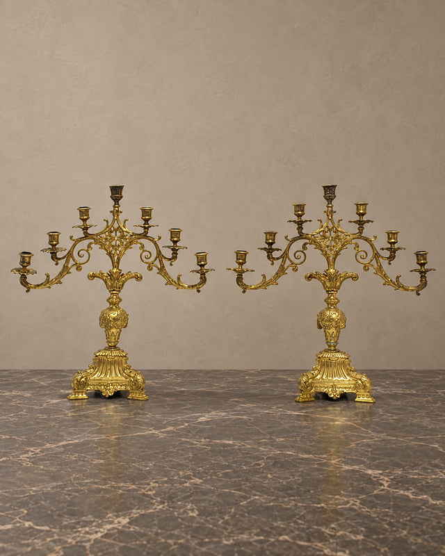 Pair of Seven-Light Gilt-Bronze Candelabra