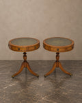 Pair of Regency-Style Leather-Top Drum Tables — styled main view