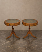 Pair of Regency-Style Leather-Top Drum Tables — styled main view
