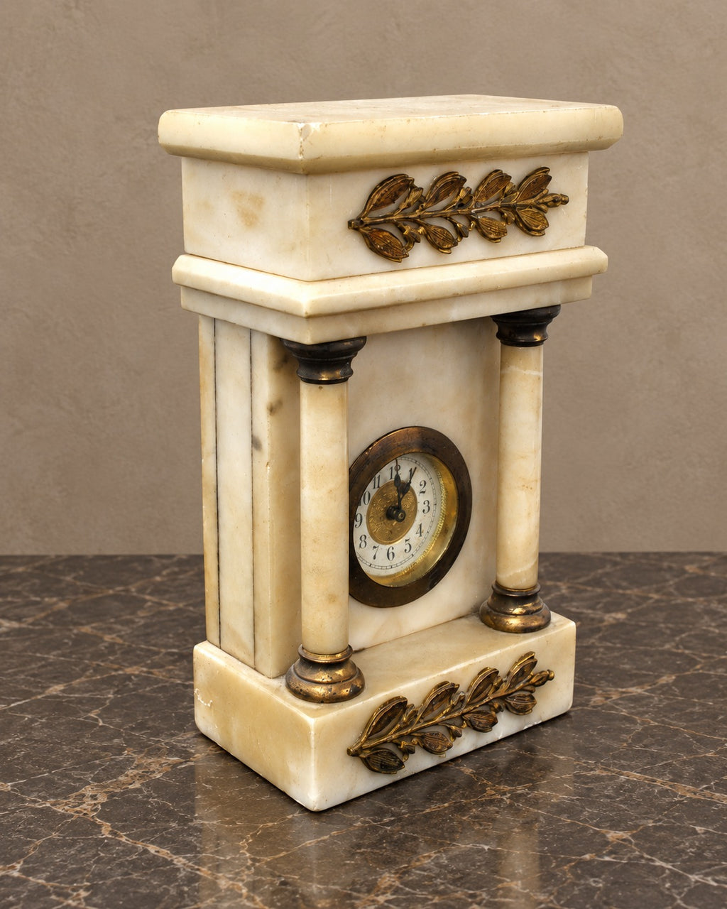 Empire-Style Alabaster and Bronze Mantel Clock — styled main view